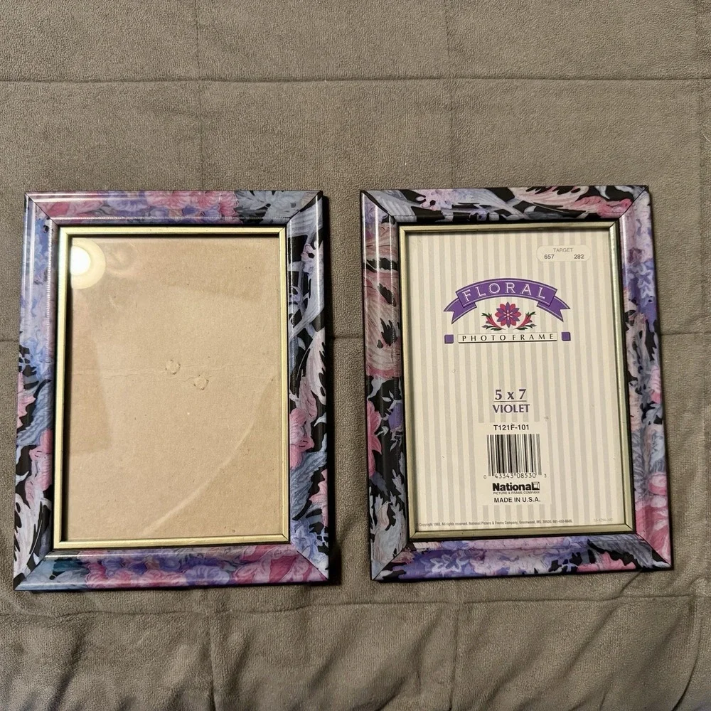 80's/90's Violet Floral Picture Frames 5x7 Lot of 2 Made In USA Purple Pink Blac
